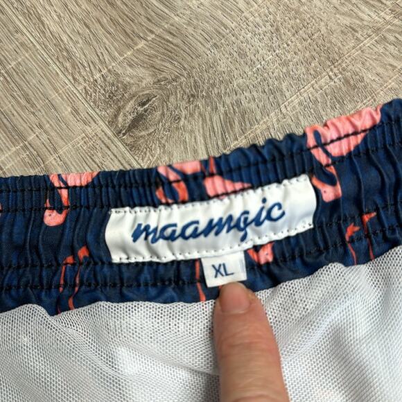 MAAMGIC Pink Blue Flamingo Lined Swim Trunks Shorts Men’s - Picture 2 of 7